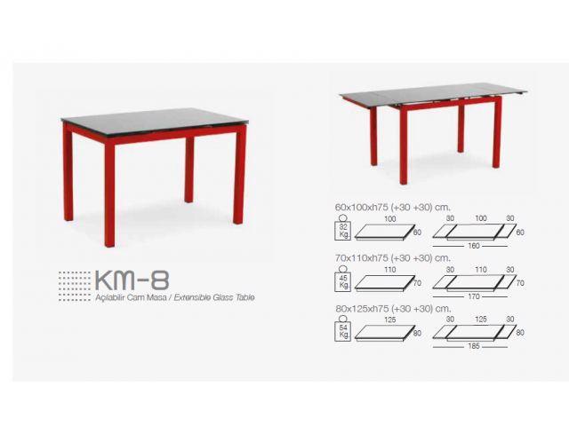 Açılabilir Cam Masa KM08